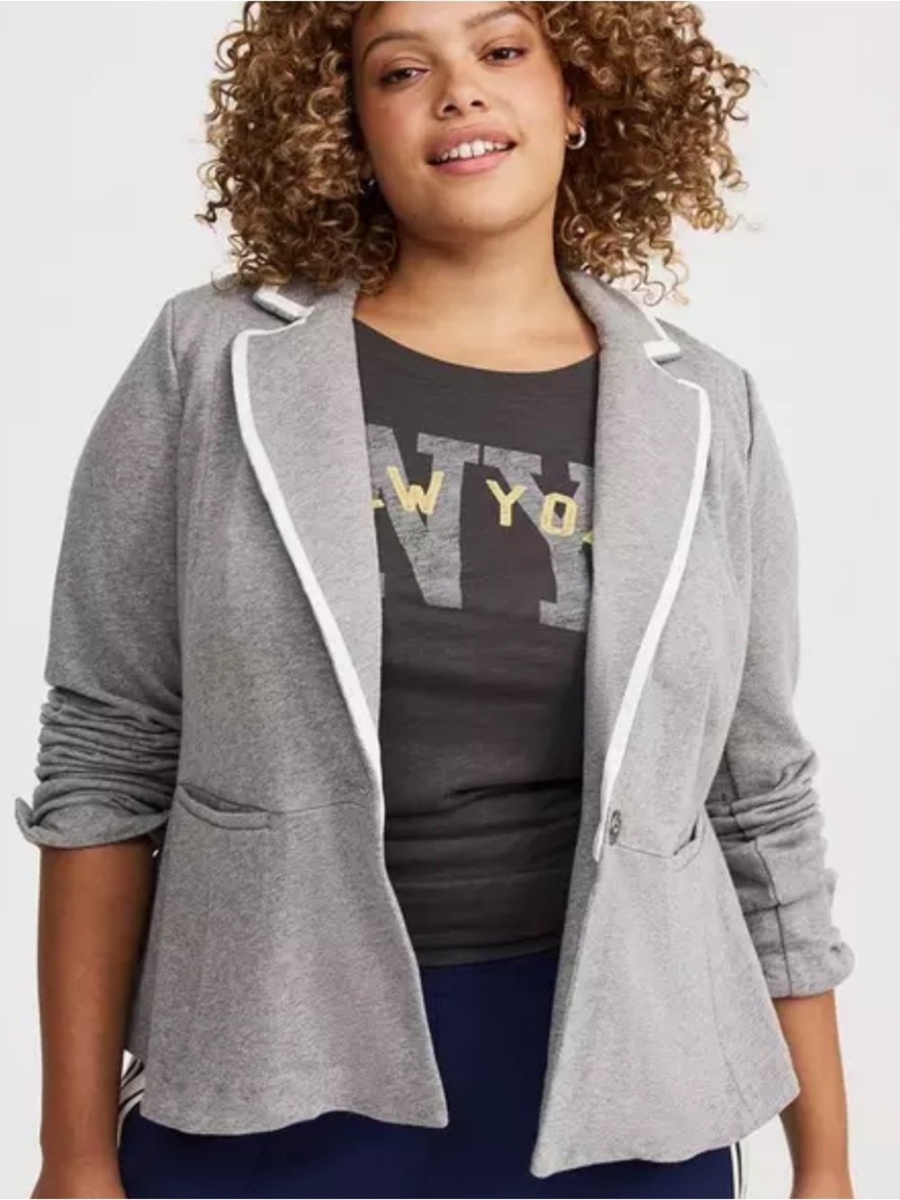 torrid Grey Peplum Blazer with White Trim - Picture 4 of 10